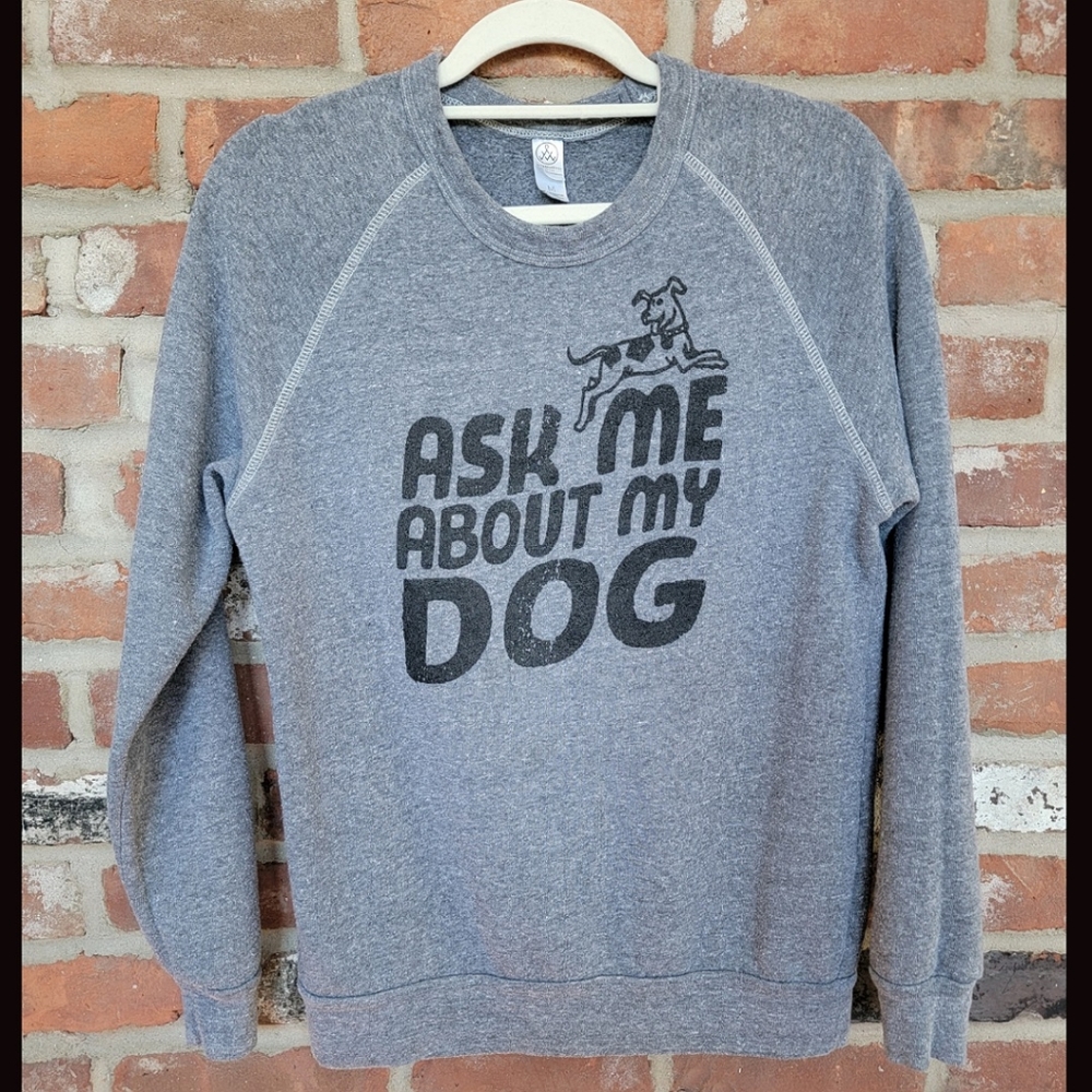 Raglan Sleeve Style Pullover Dog Sweatshirt | size Med | Gray w/ Black